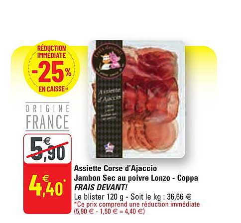 assiette corse d'ajaccio jambon sec au poivre lonzo - coppa frais devant!