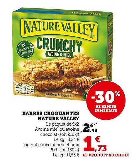 barres croquantes nature valley -30% de remise immédiate