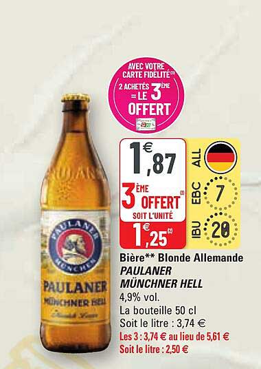 Bière Blonde Allemande Paulaner Münchner Hell