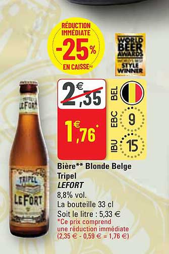 Bière Blonde Belge Tripel Lefort