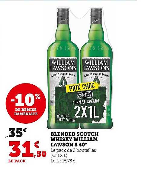 blended scotch whisky william lawson's 40°-10% de remise immédiate