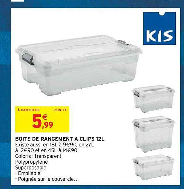 boîte de rangement à clips 12l kis