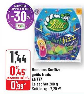 bonbons surffizz goûts fruits lutti