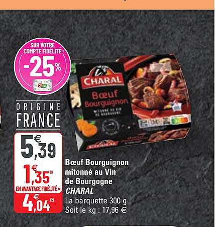 bœuf bourguignon mitonné au vin de bourgogne charal