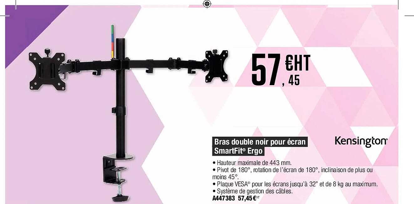 bras double noir pour écran smartfit ergo kensington