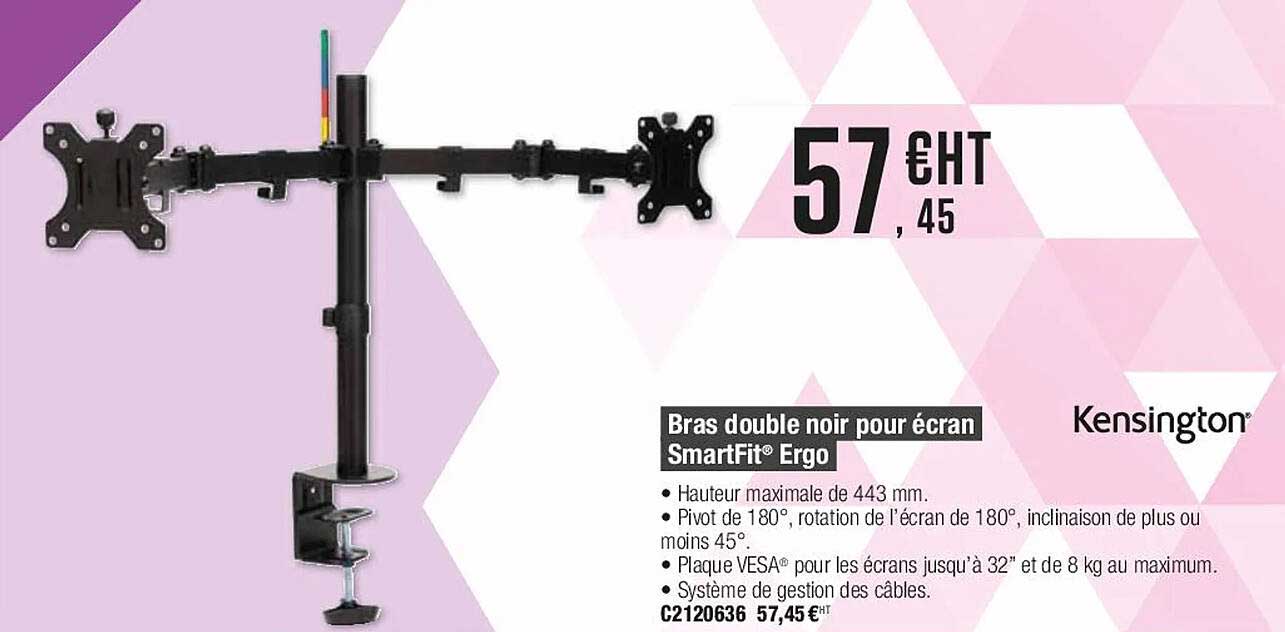 bras double noir pour écran smartfit ergo kensington