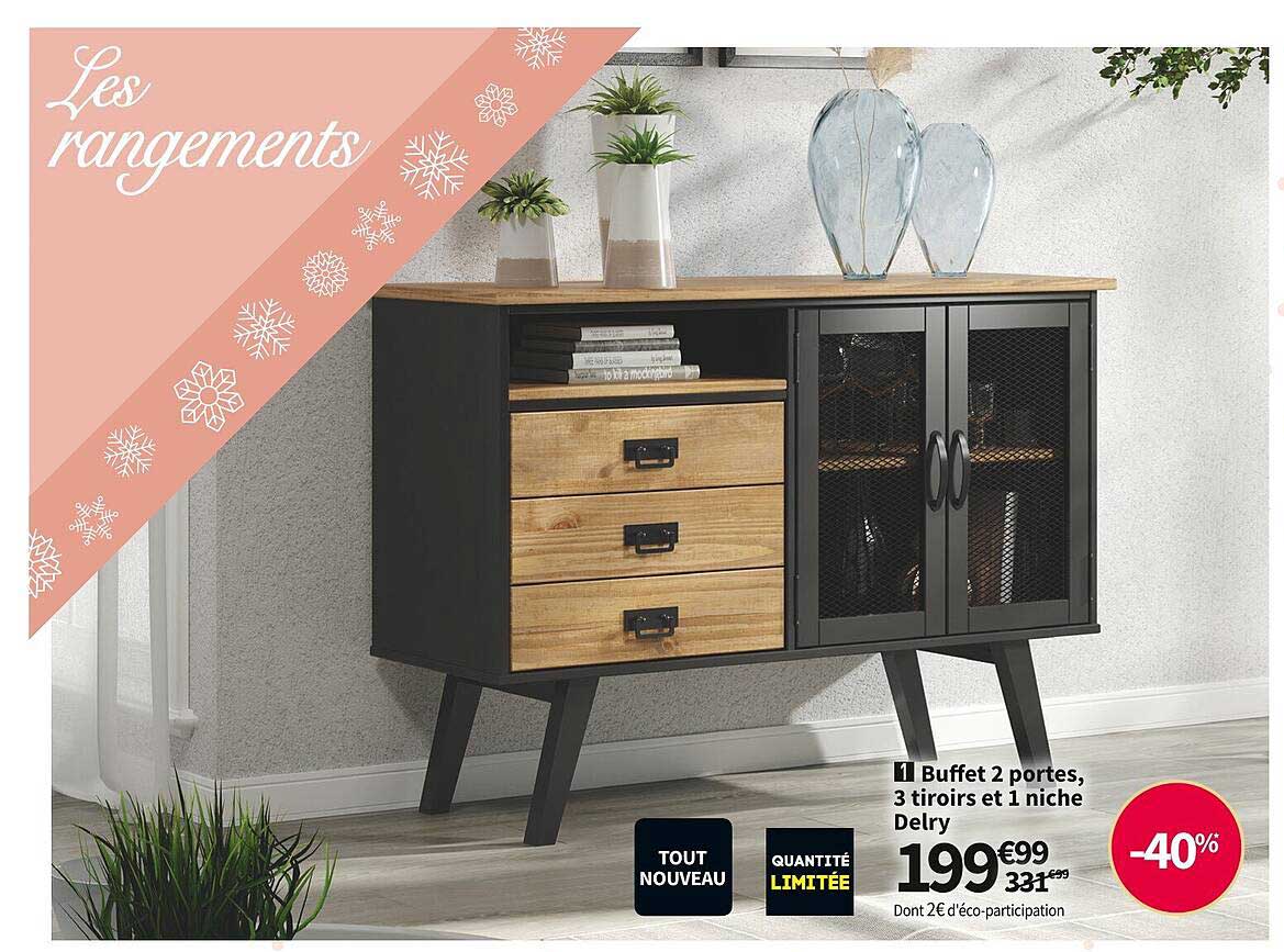 Buffet 2 Portes 3 Tiroirs Et 1 Niche Delry