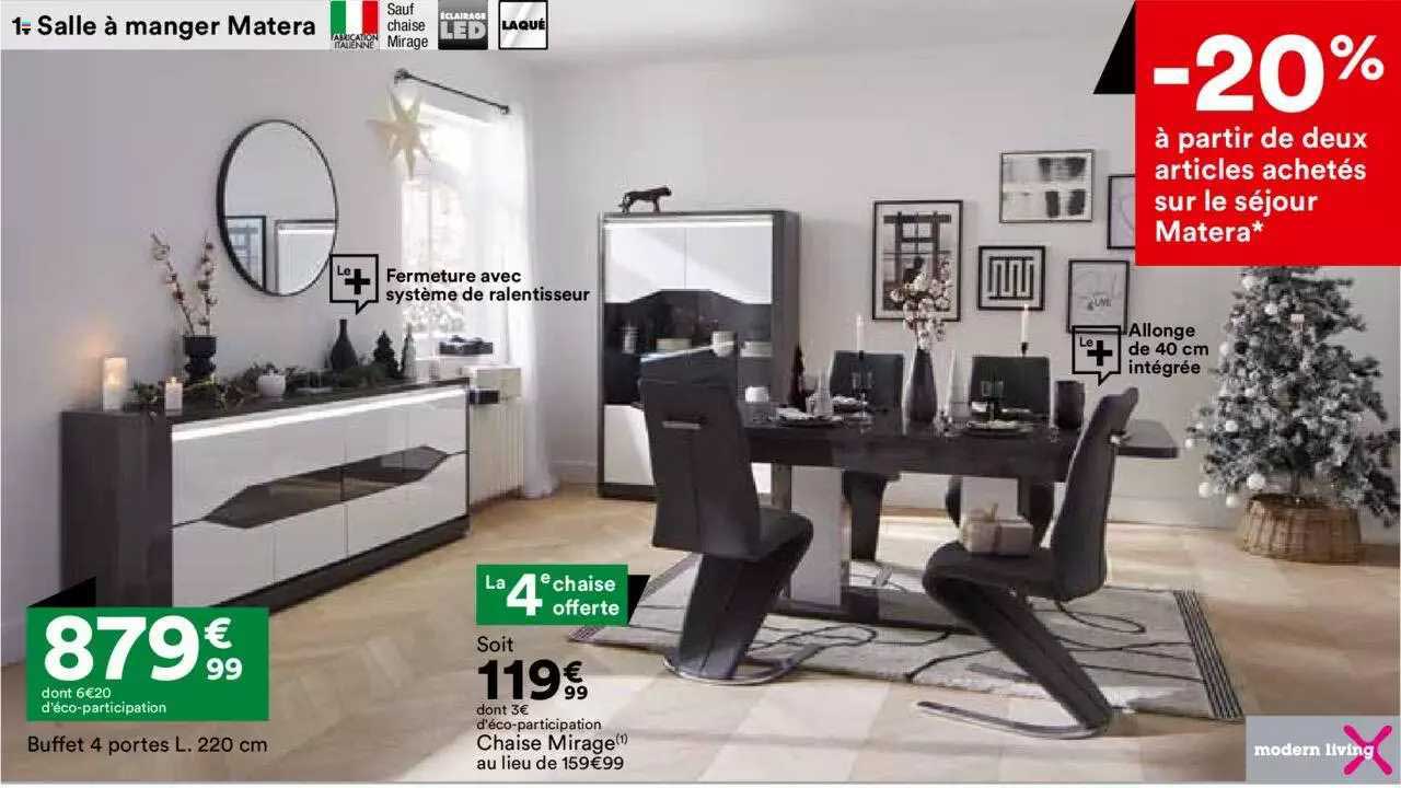 buffet 4 portes l. 220 cm chaise mirage