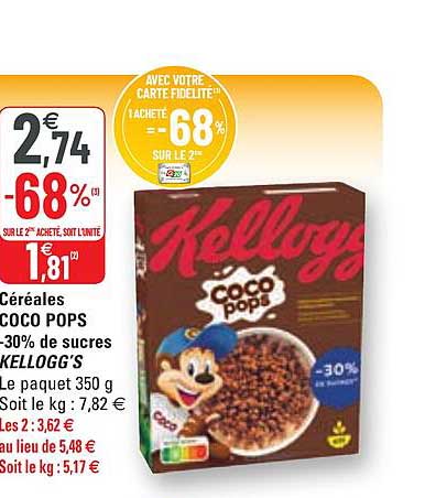 céréales coco pops -30% de sucres kellogg's