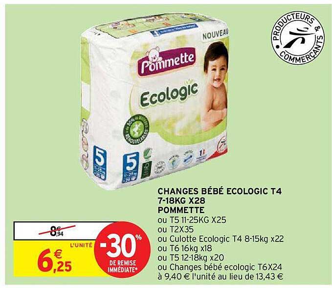 Changes Bébé Ecologic T4 7-18 Kg X28 Pommette