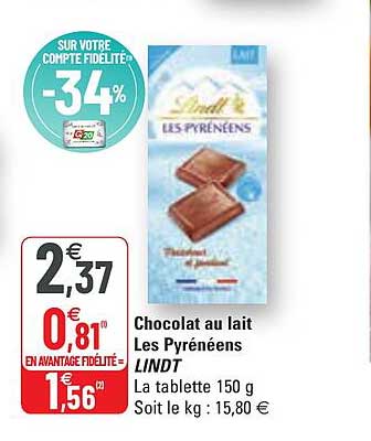 Chocolat Au Lait Les Pyrénéens Lindt