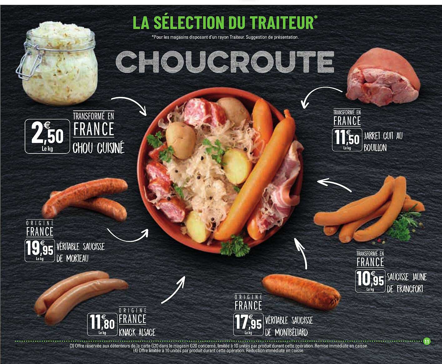 chou cuisiné, véritable saucisse de morteau, knack alsace, véritable saucisse de montbéliard, saucisse jaune de francfort, jarret cuit au bouillon