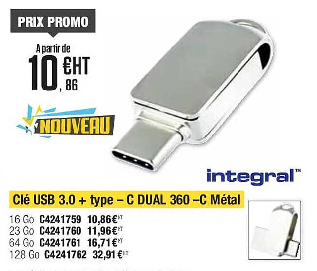 clé usb 3.0 + type - c dual 360 - c métal intégral