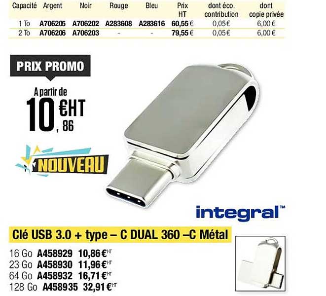 clé usb 3.0 + type - c dual 360 - c métal integral