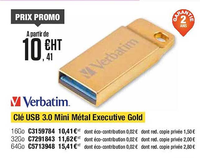 clé usb 3.0 mini métal executive gold verbatim