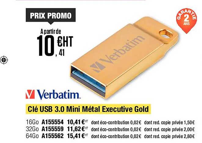 clé usb 3.0 mini métal executive gold verbatim