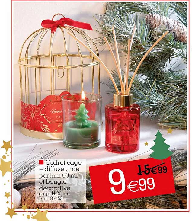 coffret cage + diffuseur de parfum 60ml et bougie décorative