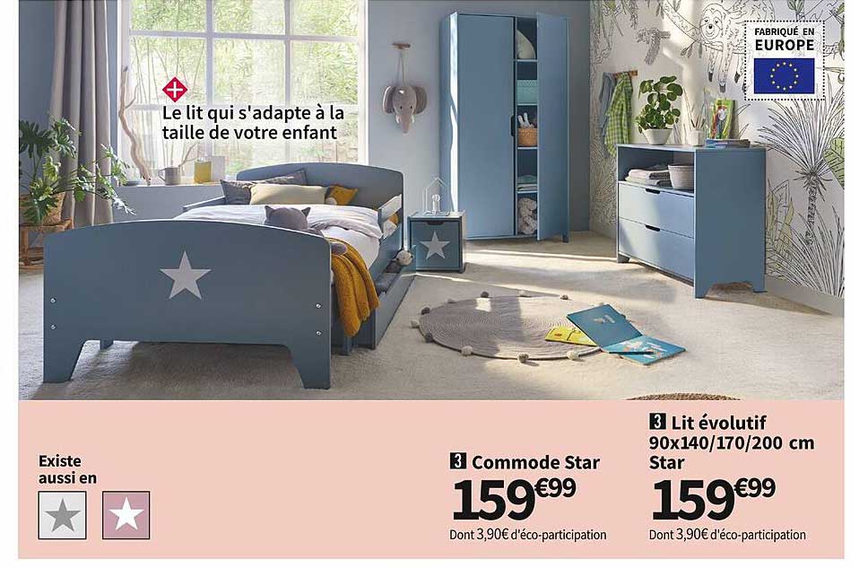 commode star lit évolutif 90x140 170 200 cm star