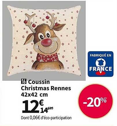 coussin christmas rennes 42x42 cm
