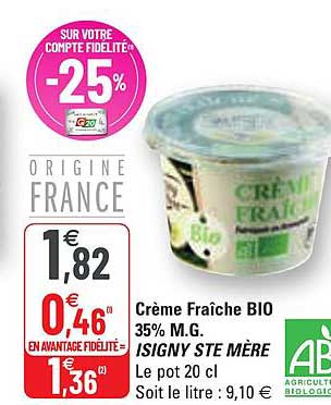 crème fraîche bio 35% m.g. isigny ste mère