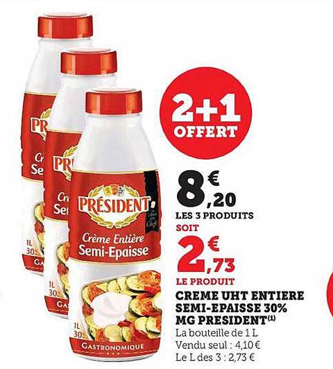 crème uht entière semi-épaisse 30% mg président