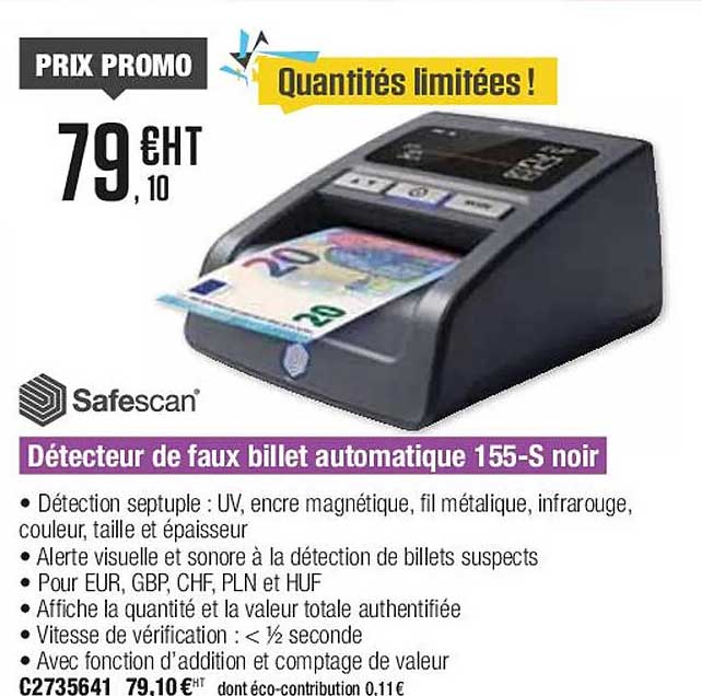 détecteur de faux billet automatique 155-s noir safescan