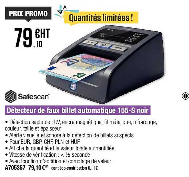 détecteur de faux billet automatique 155-s noir safescan
