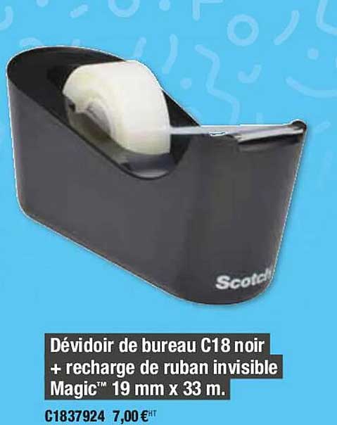 dévidoir de bureau c18 noir + recharge de ruban invisible magic 19 mm x 33 m scotch