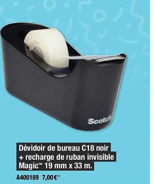 dévidoir de bureau c18 noir + recharge de ruban invisible magic  19 mm x 33 m scotch