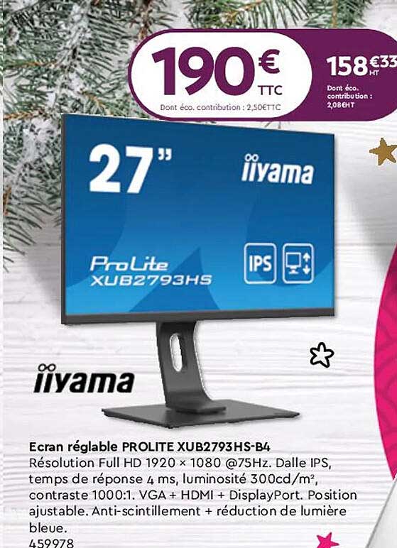 écran réglable prolite xub2793hs-b4 iiyama