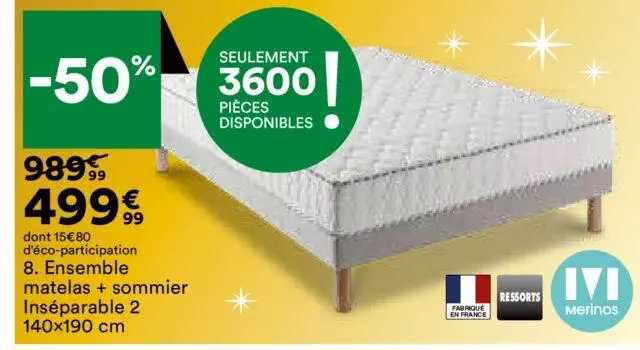 ensemble matelas + sommier inséparable 2 140x190cm