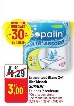 essuie-tout blanc 2=4 ultr'absorb sopalin