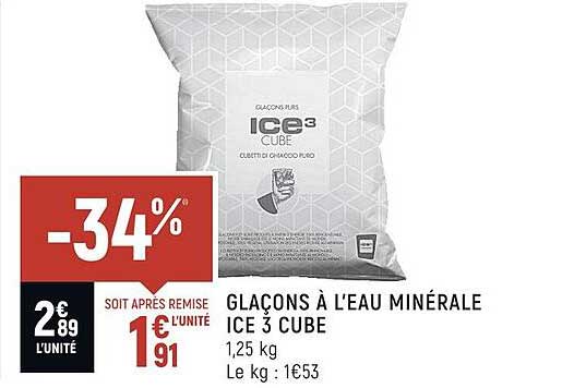 glaçons à l'eau minérale ice 3 cube
