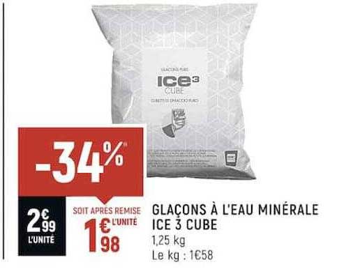 glaçons à l'eau minérale ice 3 cube