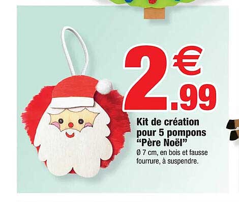 kit de création pour 5 pompons "père noël"