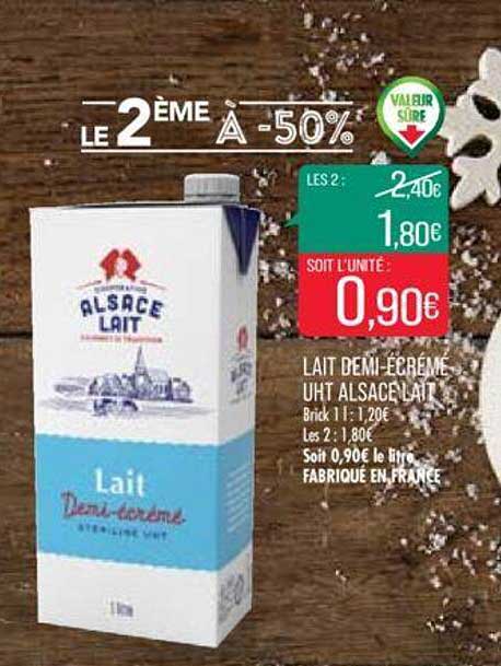 lait demi-écrémé uht alsace lait le 2ème à -50%