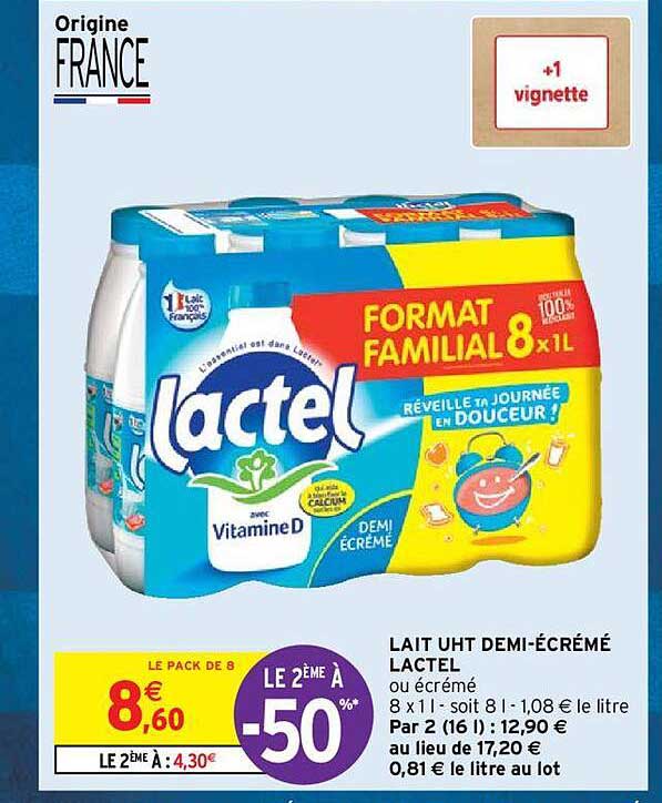 lait uht demi-écrémé lactel