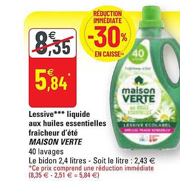 lessive liquide aux huiles essentielles fraîcheur d'été maison verte