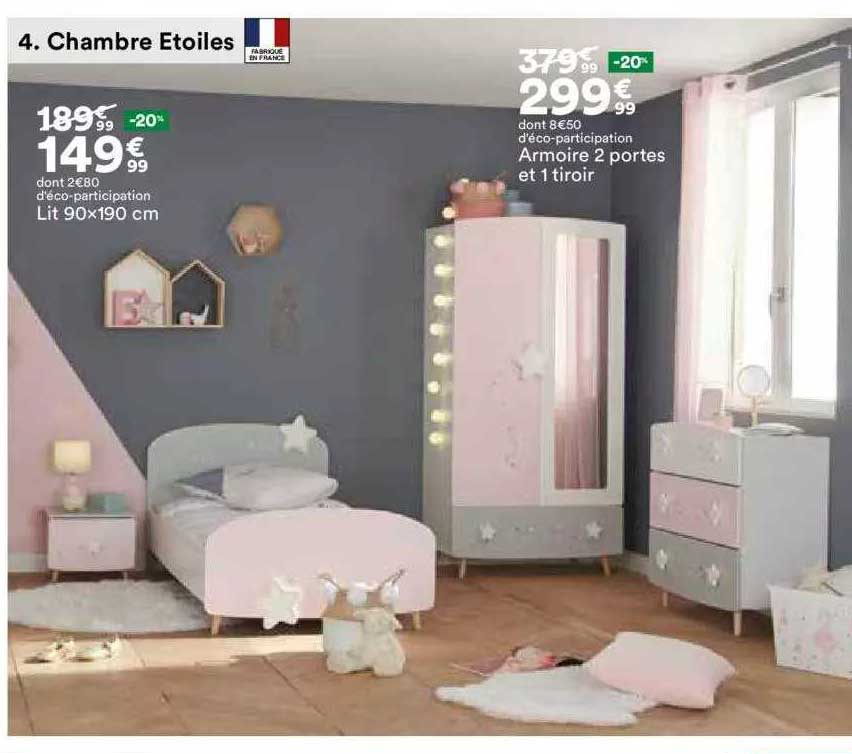 lit 90x190cm armoire 2 portes et 1 tiroir