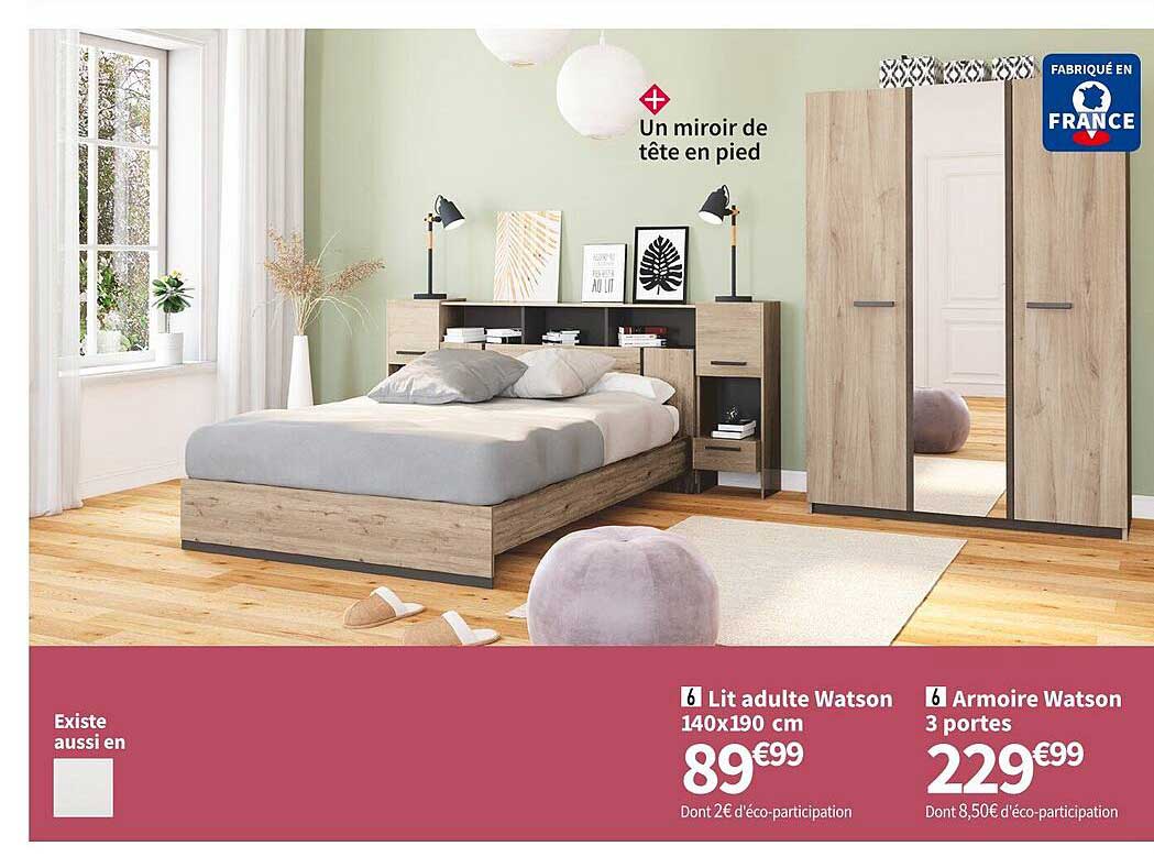 lit adulte watson 140x190 cm armoire watson 3 portes