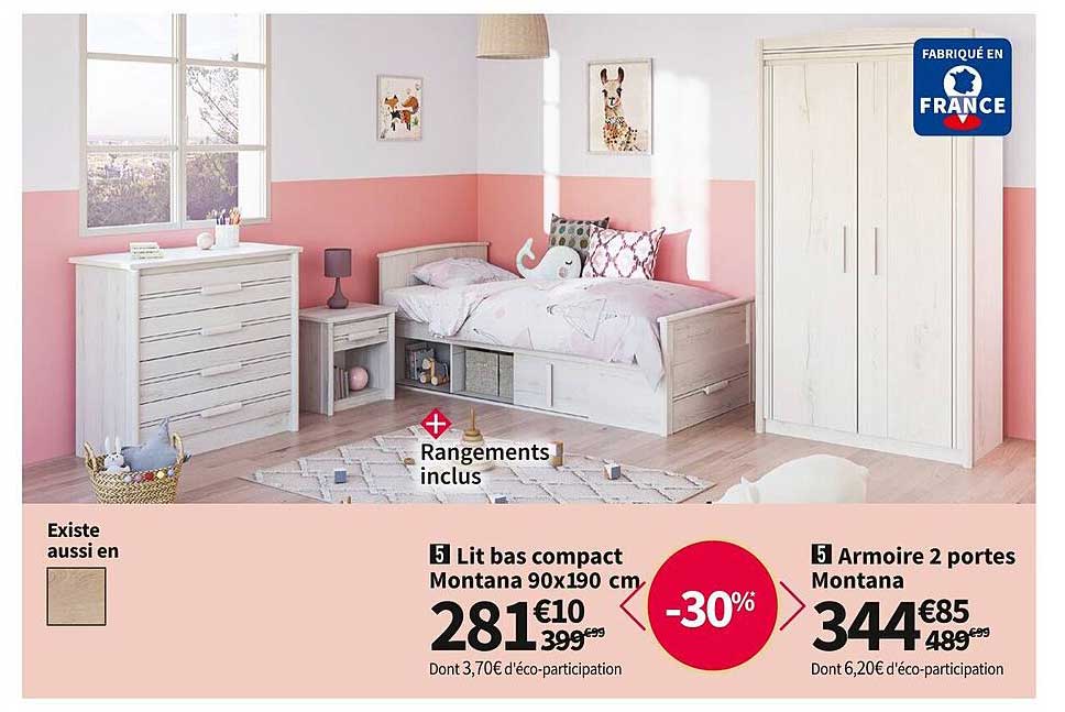 lit bas compact montana 90x190 cm armoire 2 portes montana