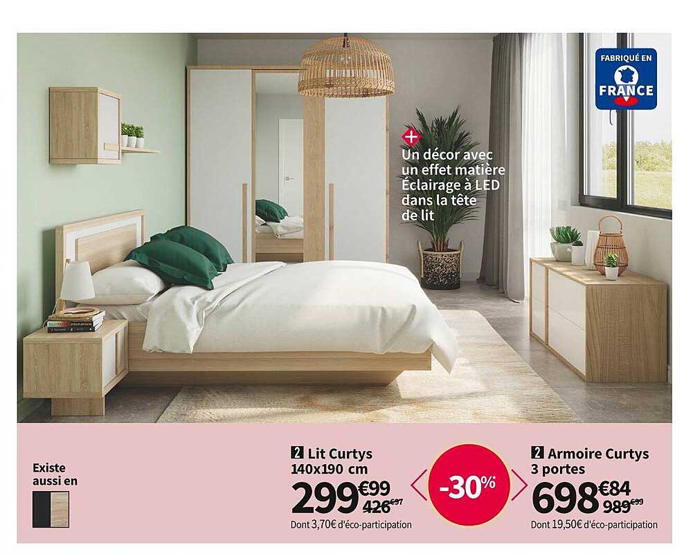 lit curtys 140x190 cm armoire curtys 3 portes