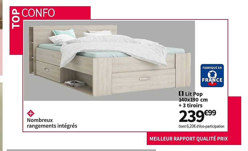 lit pop 140x190 cm + 3 tiroirs