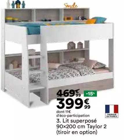 lit superposé 90x200cm taylor 2