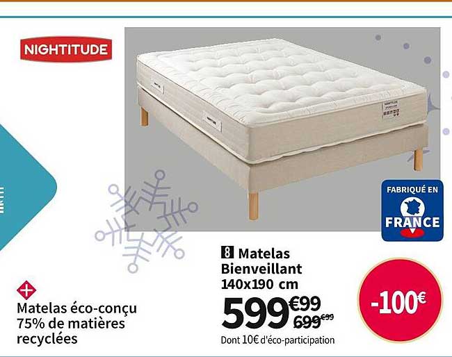 matelas bienveillant 140x190 cm nightitude