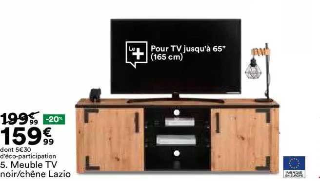 meuble tv noir chêne lazio