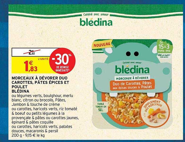 Morceaux à Dévorer Duo Carottes, Pâtes épices Et Poulet Blédina