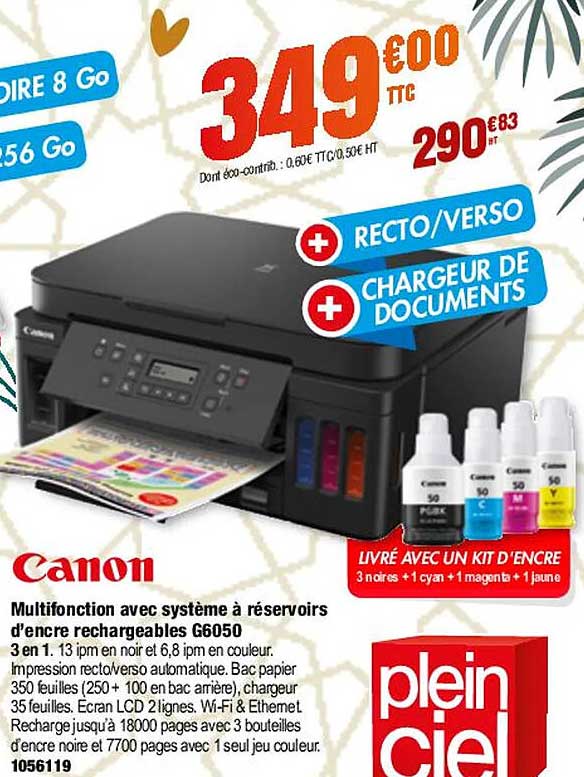 Multifonction Avec Système à Réservoirs D'encre Rechargeables G6050 Canon