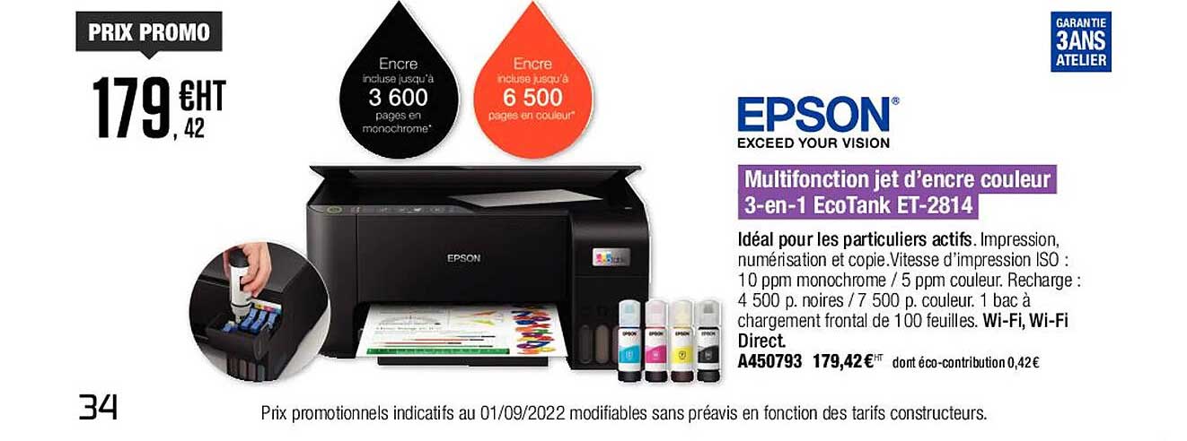 multifonction jet d'encre couleur 3-en-1 ecotank et-2814 epson