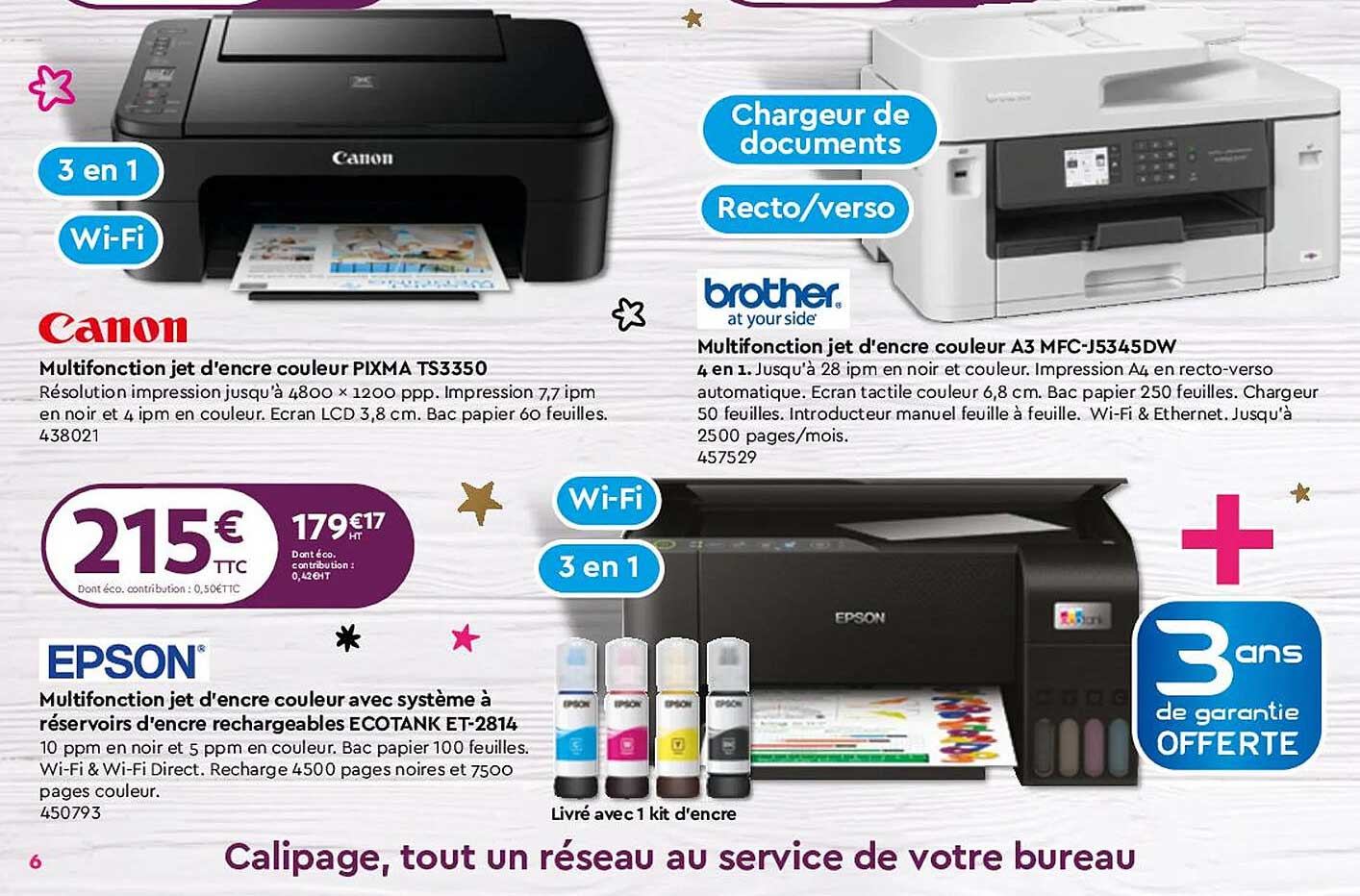 multifonction jet d'encre couleur pixma ts3350 canon, multifonction jet d'encre couleur a3 mfc-j5345dw brother at your side, multifonction jet d'encre couleur avec système à réservoirs d'encre epson